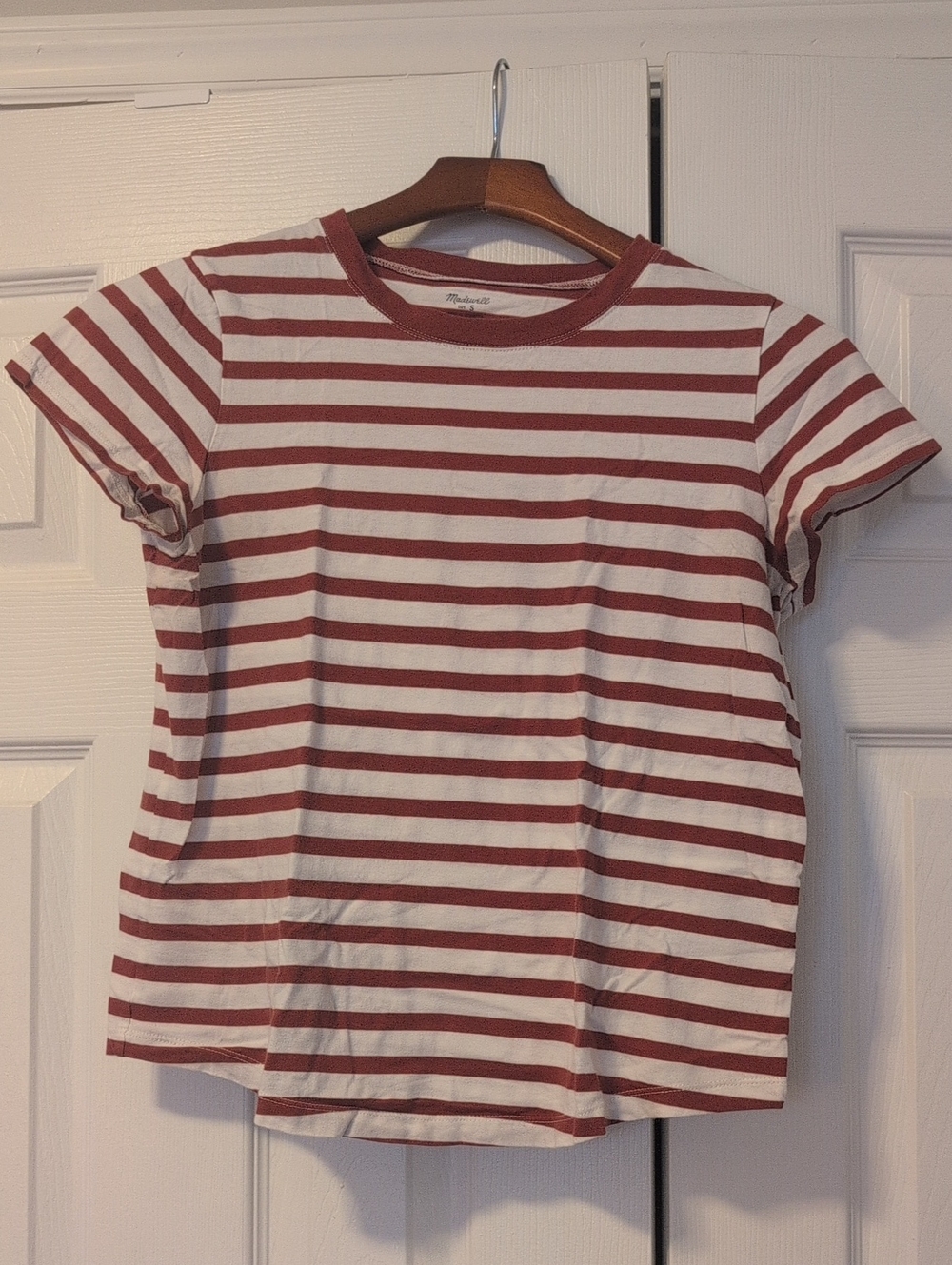Madewell White & Red Striped Crew Tee